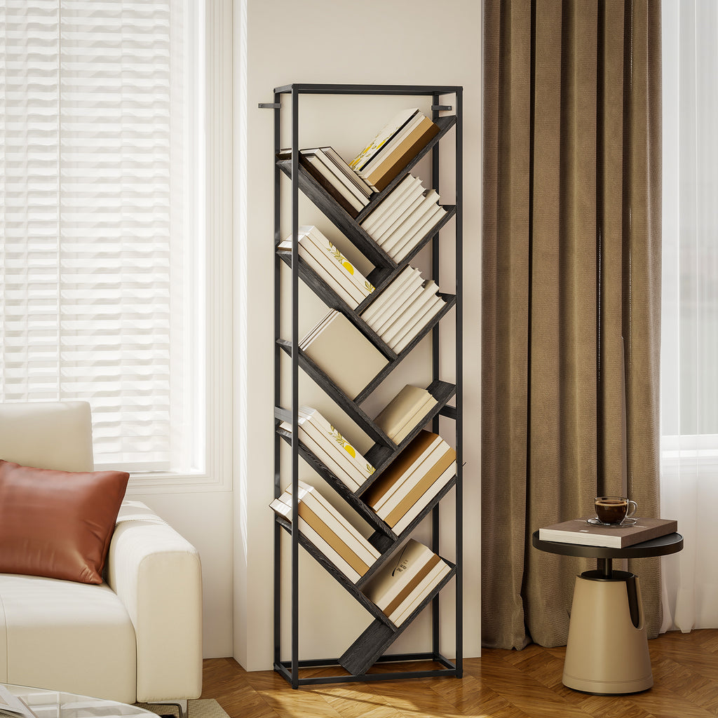 10 Shelf Industrial-Style Bookshelf - Black/Grey
