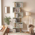 S-Shaped Bookshelf, 6-Tier Bookcase, Freestanding Storage Shelves with Anti-Tip Strap, Light Green