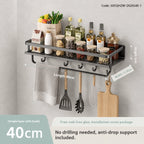 Wall-Mounted Kitchen Rack | Aluminium Storage Shelf with Hooks