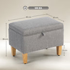 16L Linen Storage Ottoman Padded Footstool with Rubberwood Legs for Storage Box, Bed End, Shoe Bench, Seating, Light Grey