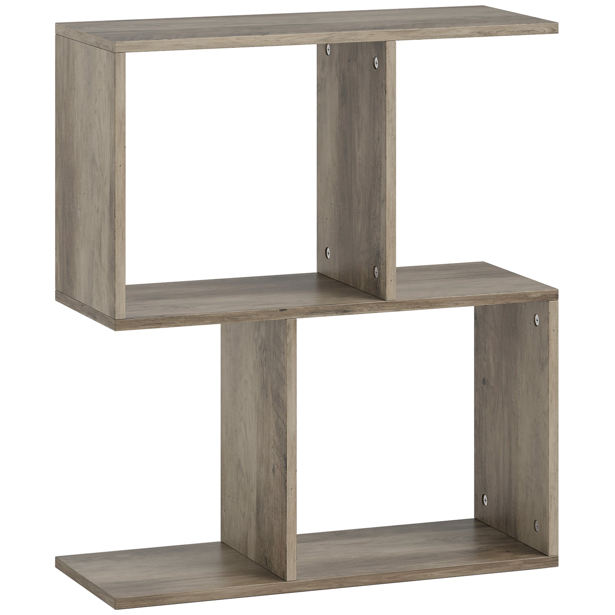 Side Table, Narrow End Table with Storage Shelves, S-Shaped, 3-Tier, 50W x 19.5D x 58H cm, Grey