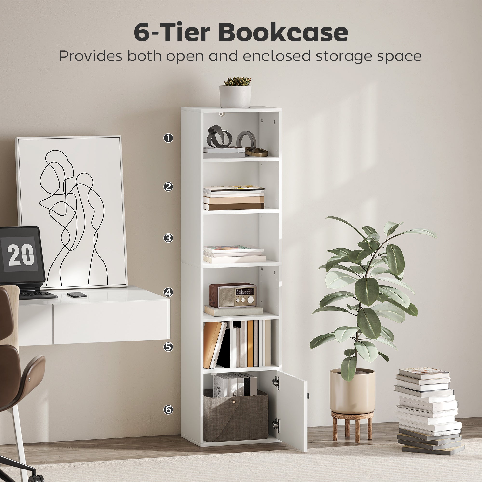 6-Tier 156 cm Tall Bookcase - White