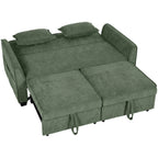 2 Seater Sofa Bed, 4-in-1 L-Shaped Convertible Pull-Out Sleeper Sofa with Adjustable Backrest Side Pockets, Dark Green