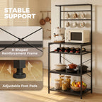 Freestanding Shelving Unit, Industrial Storage Shelf with 6 Hooks and Wine Rack for Living Room, Home Office, Black