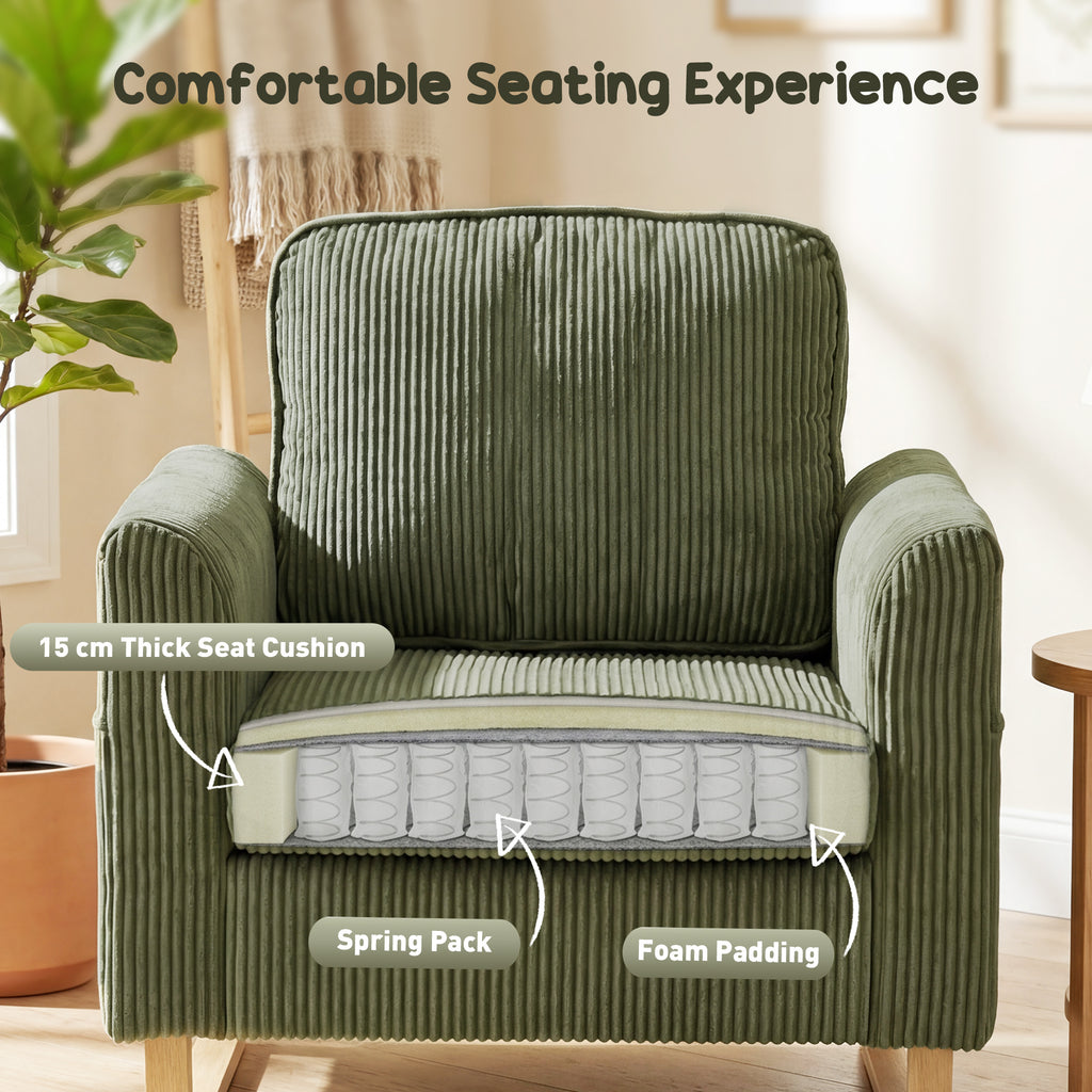 Accent Chair with Spring, Modern Industrial Armchair with Metal Legs for Livingroom Dark Green