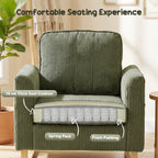 Accent Chair with Spring, Modern Industrial Armchair with Metal Legs for Livingroom Dark Green
