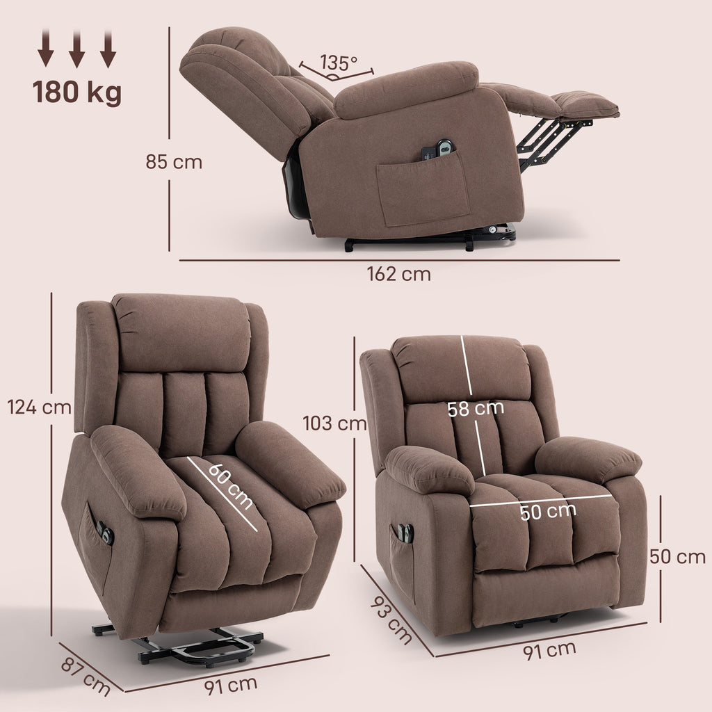 Power Lift Recliner Chair with Vibration Massage, Lift Chair for Elderly with Footrest, Remote, Side Pocket, Dark Brown