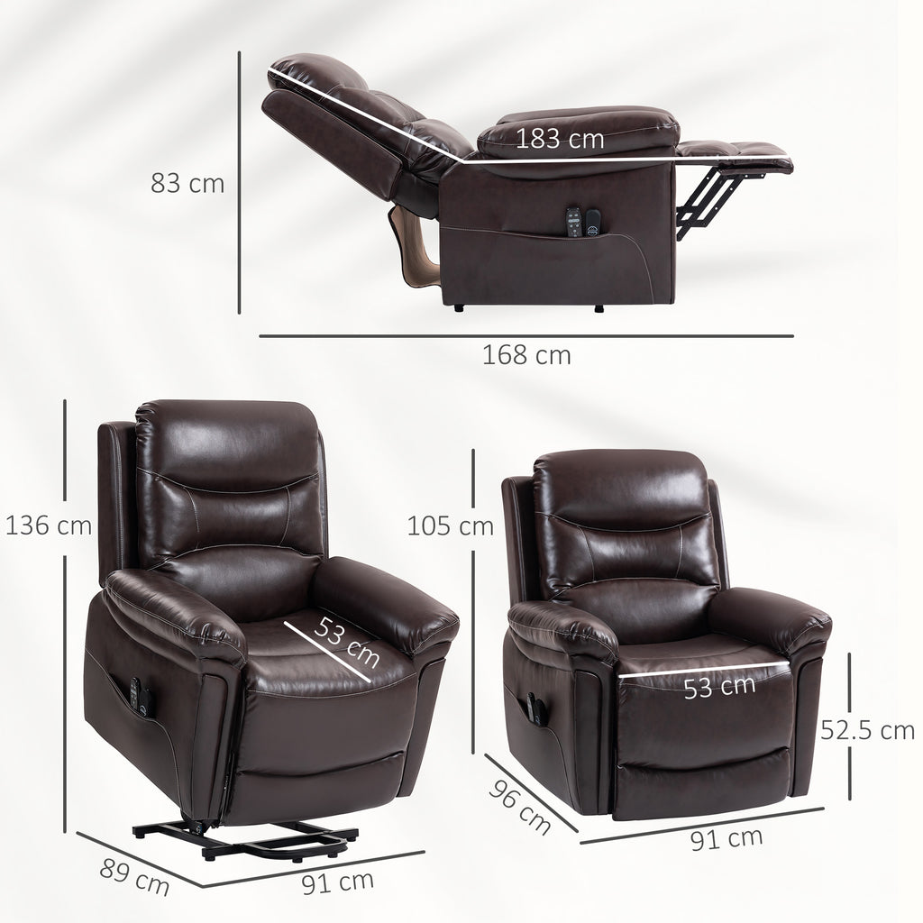Power Lift Recliner Chair with Vibration Massage, Heat, USB - Brown