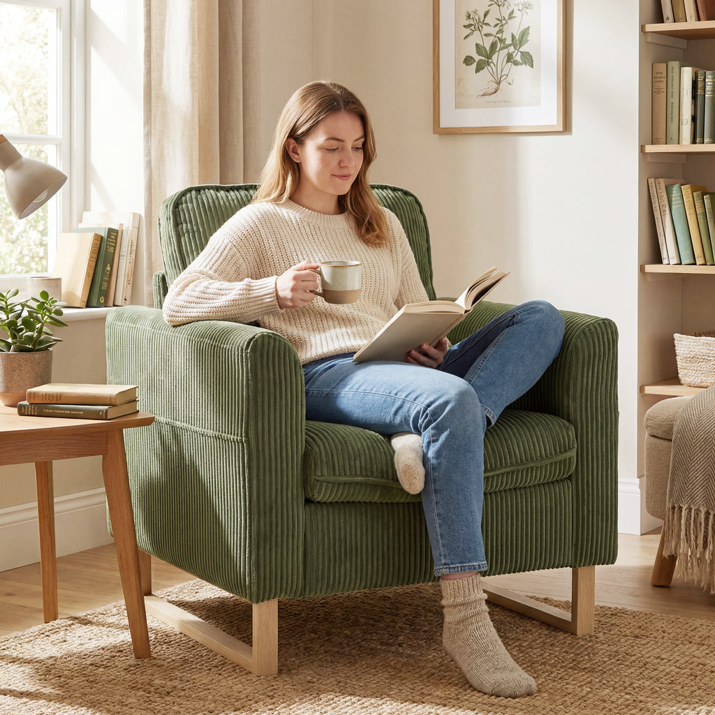 Accent Chair with Spring, Modern Industrial Armchair with Metal Legs for Livingroom Dark Green