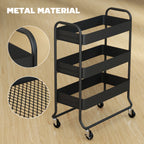 HOMCOM 3-Tier Storage Trolley on Wheels with Mesh Baskets - Black