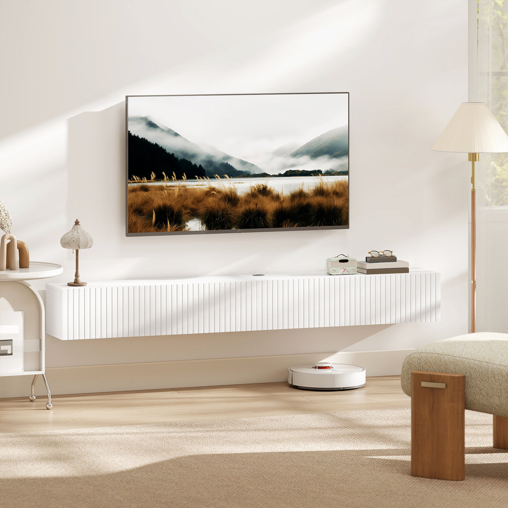 80cm Floating TV Stand, Wall Mount TV Unit with Cable Management Hole, Fits up to 72" TV, White