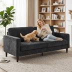 3 Seater Sofa Button Tufted Upholstered Couch with Wood Legs for Living Room, Dark Grey