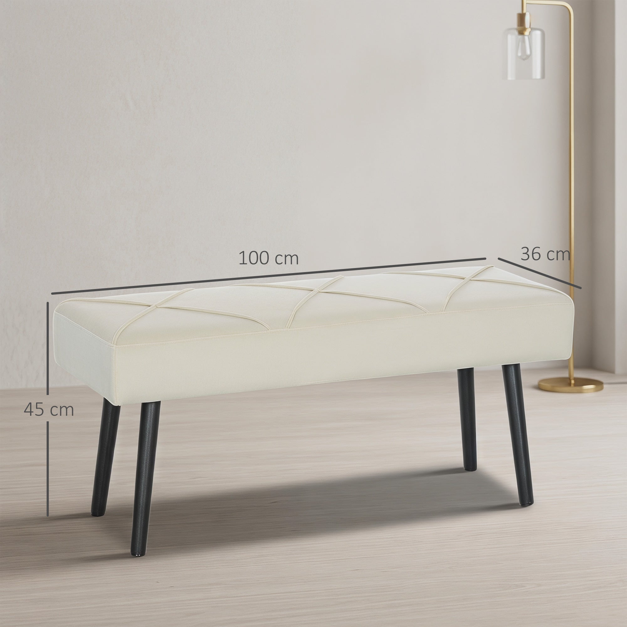 Upholstered Hallway Bench, End of Bed Bench with X-Shape Design and Steel Legs, Cream