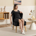 Modern Accent Chair, Fabric Living Room Chair with Rubber Wood Legs and Thick Padding, Black