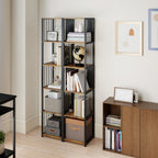 5-Tier Bookshelf with Steel Frame - Rustic Brown