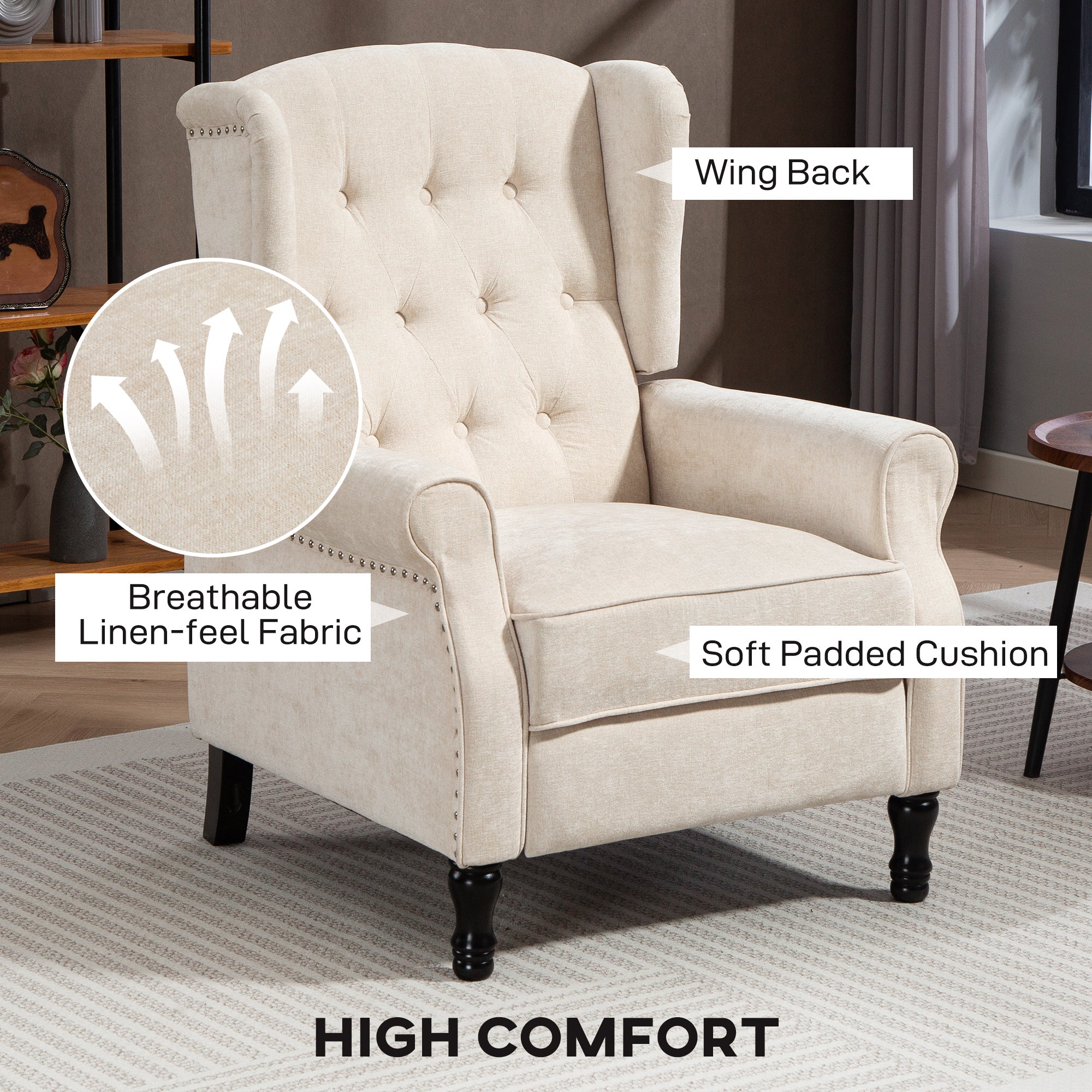 150Â° Reclining Vintage Armchair, with footrest - Beige