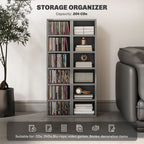 Set of 2 CD Media Display Shelf Unit Tower Rack with Adjustable Shelves, High Gloss Grey