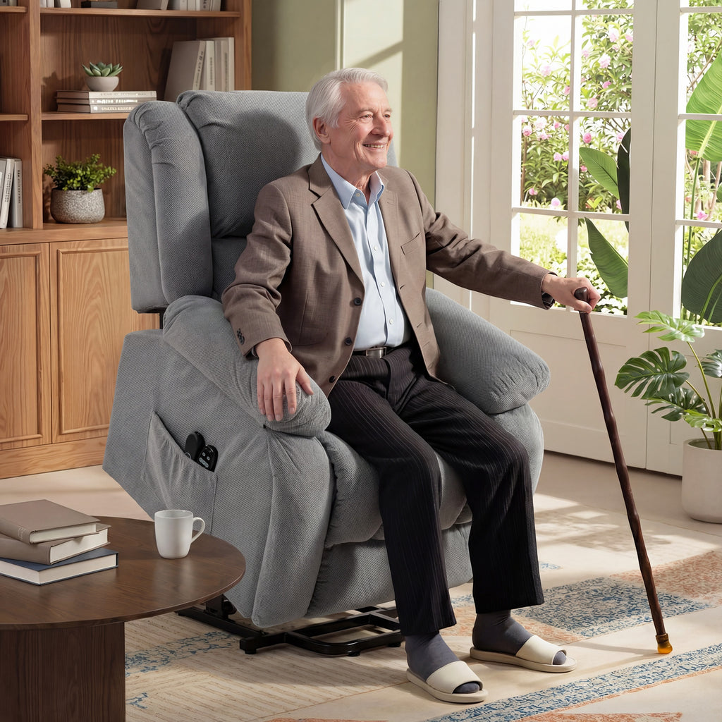Recliner Armchair Lift Chair, Electric Recliner Chair with Vibration Massage and Heat, Wide Seat, USB Port, Light Grey