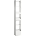 Bookcase Tall Narrow with 5 Tiers and Drawers Freestanding Bookshelf Storage Cabinet for Living Room White Wood Effect