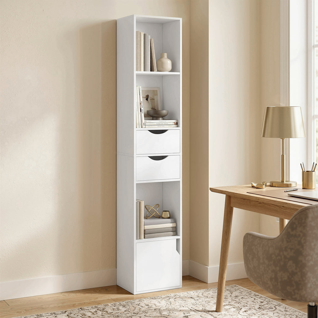 Bookcase with Drawers Adjustable Shelf Bookshelf with 2 Drawers and Cabinet 158 cm White
