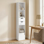 Bookcase with Drawers Adjustable Shelf Bookshelf with 2 Drawers and Cabinet 158 cm White