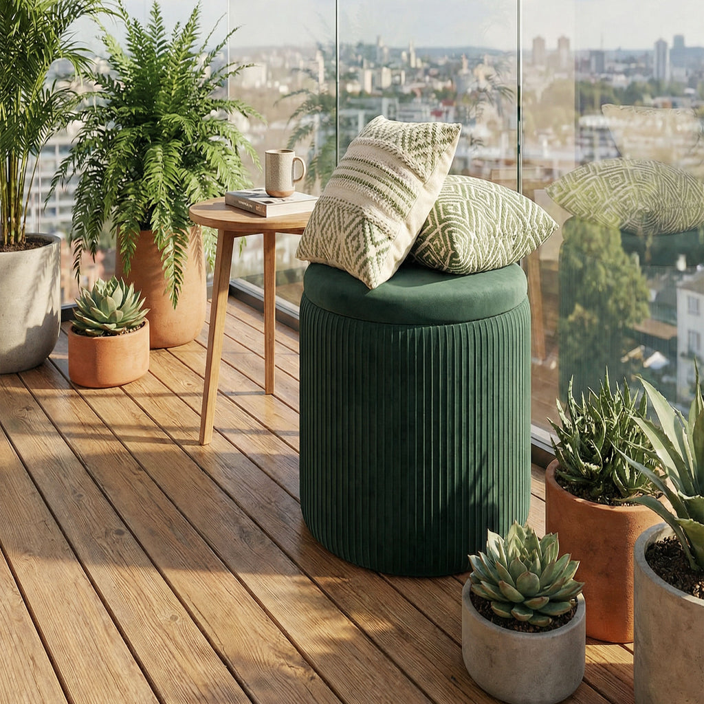 Storage Ottoman Modern Velvet Round Foot Stool for Living Room Bedroom 45 cm Dark Green