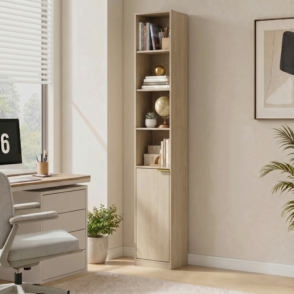 Bookcase Adjustable Shelf Bookshelf Anti-Tip Hardware 6-Tier Storage Cabinet Oak Wood Effect