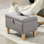 16L Linen Storage Ottoman Padded Footstool with Rubberwood Legs for Storage Box, Bed End, Shoe Bench, Seating, Light Grey