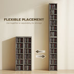 Set of 2 CD Media Display Shelf Unit Tower Rack with Adjustable Shelves, Distressed Grey