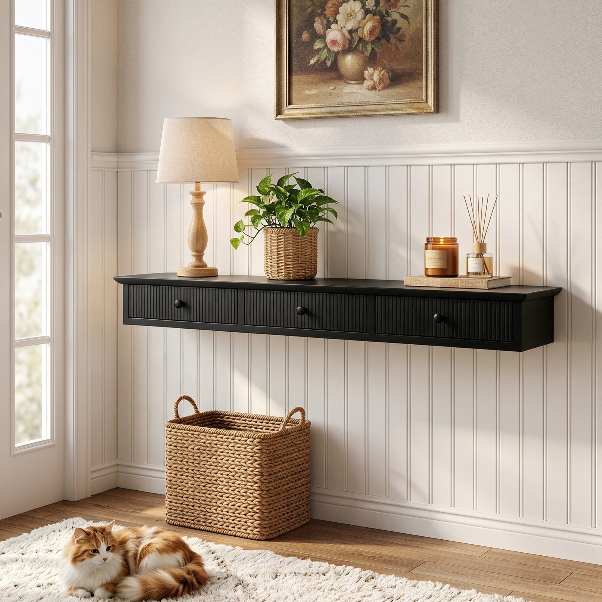 Shelf Wall-Mounted Storage Shelf Shelving Unit MDF 93 x 15 x 10 cm Entryway Kitchen Living Room, Black