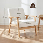 Modern Armchair, Sherpa Fleece Upholstered Accent Chair with Solid Wood Legs and Wide Seat, Cream White