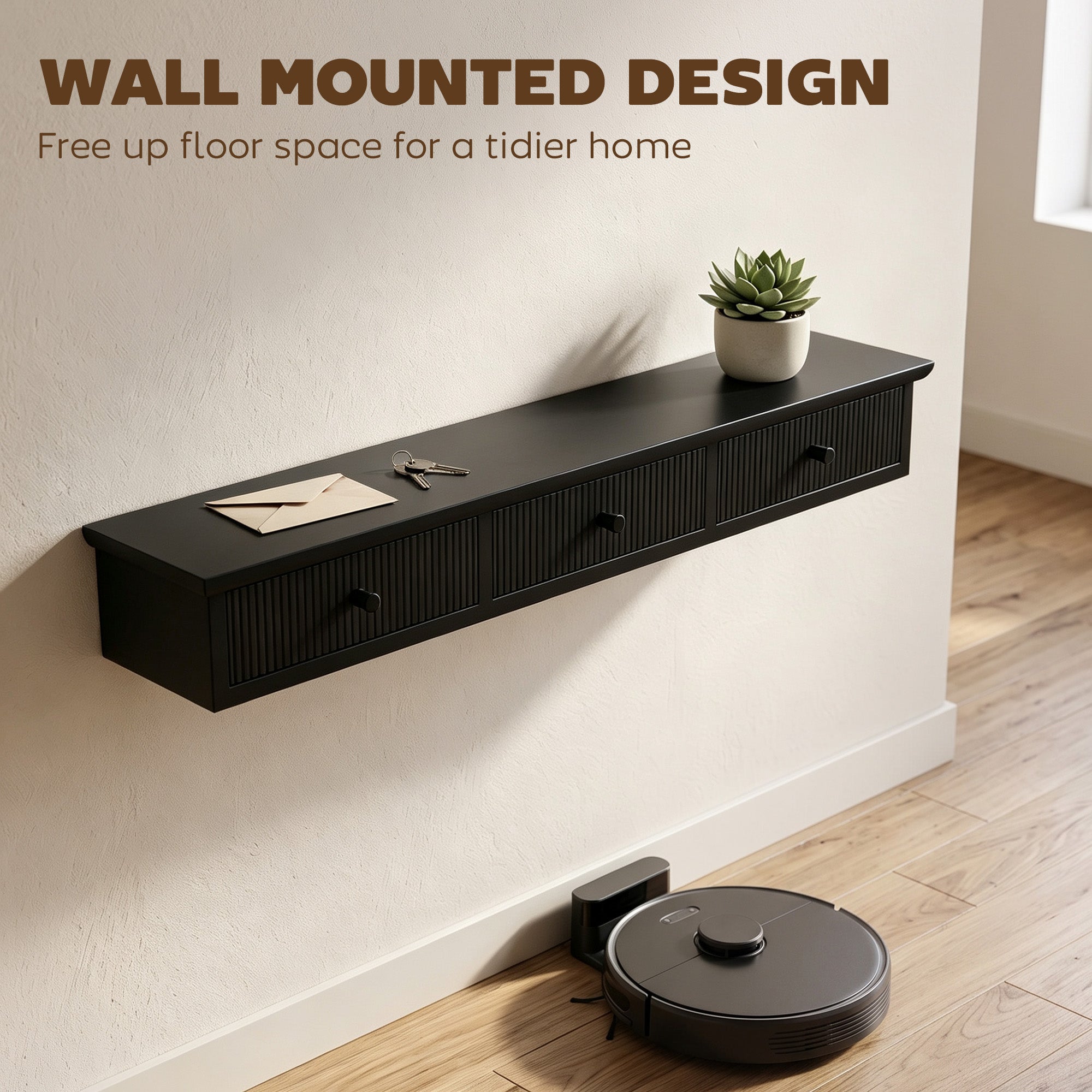 Shelf Wall-Mounted Storage Shelf Shelving Unit MDF 93 x 15 x 10 cm Entryway Kitchen Living Room, Black