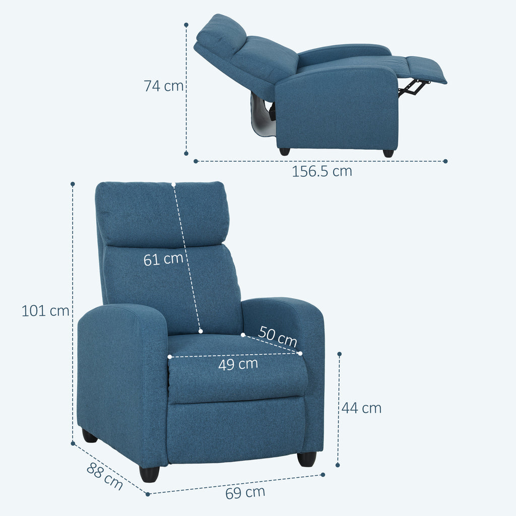 135Â° Push Back Recliner Armchair, with Footrest - Blue