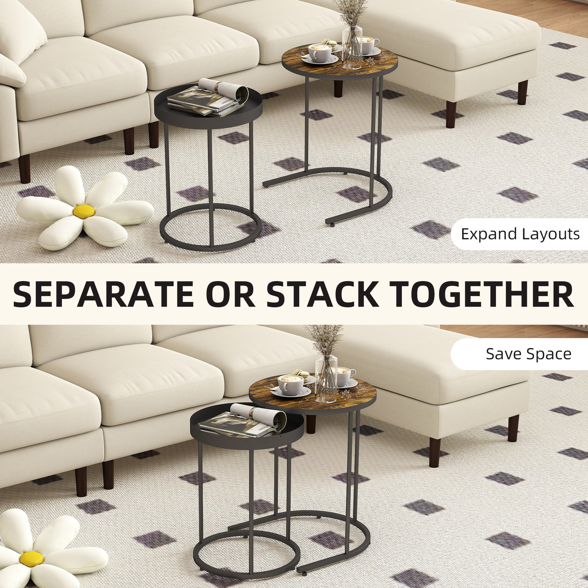 Set of Two Industrial Nesting Tables - Brown/Black