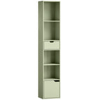 6-Tier Bookcase, Tall Narrow Bookshelf with Drawer and Door - Green