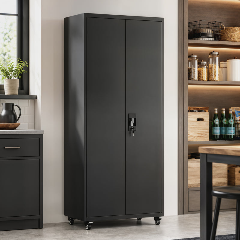 180cm Lockable Steel Tool Cabinet with Wheels & Adjustable Shelves – Black – image 9 of 9
