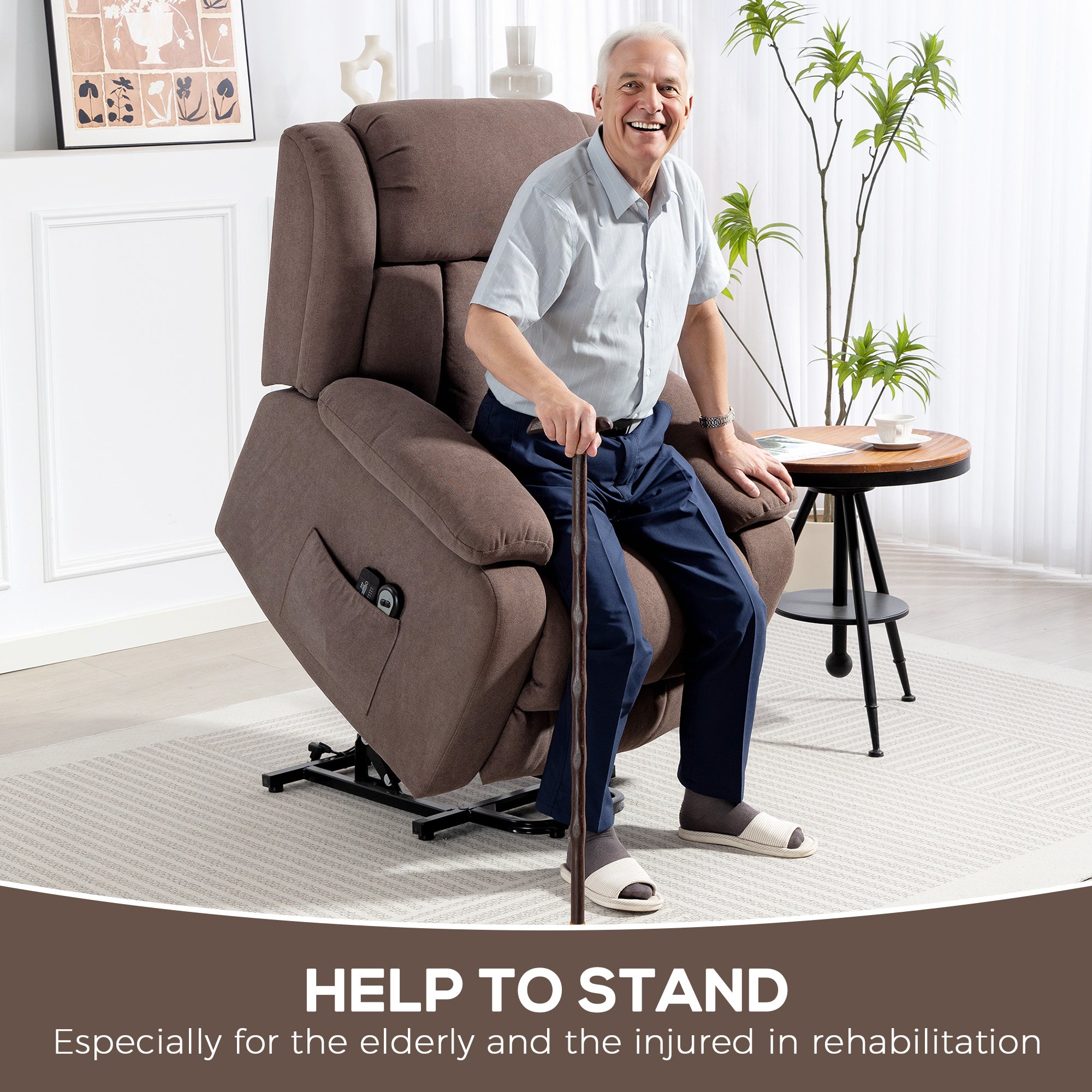 Power Lift Recliner Chair with Vibration Massage, Lift Chair for Elderly with Footrest, Remote, Side Pocket, Dark Brown