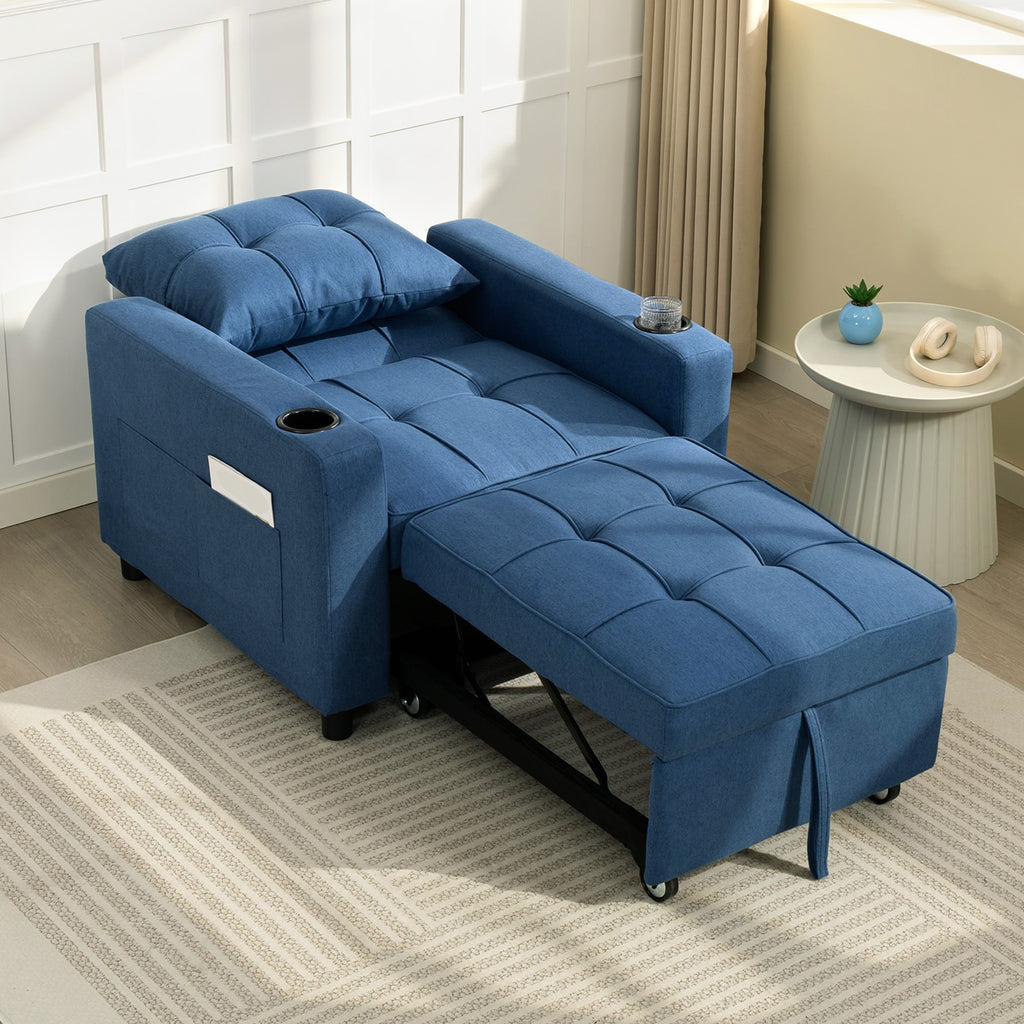 3-in-1 Single Sofa Bed, Convertible Sleeper Chair Bed - Dark Blue