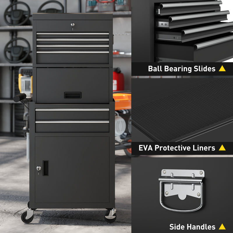 Three-Part Locking Steel Tool Chest on Wheels – Black – image 8 of 9