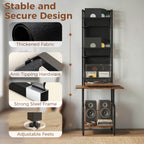 Vinyl Record Player Stand Record Storage with Player Stand Oxford Fabric Pockets Bottom Shelf Rustic Brown and Black