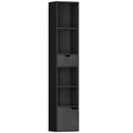 6-Tier Bookcase, Tall Narrow Bookshelf with Drawer and Door - Black