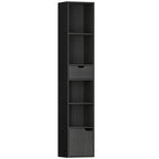 6-Tier Bookcase, Tall Narrow Bookshelf with Drawer and Door - Black