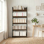 Bookshelf 5-Tier Metal Frame Room Divider Bookcase Storage Shelves for Living Room Rustic Brown