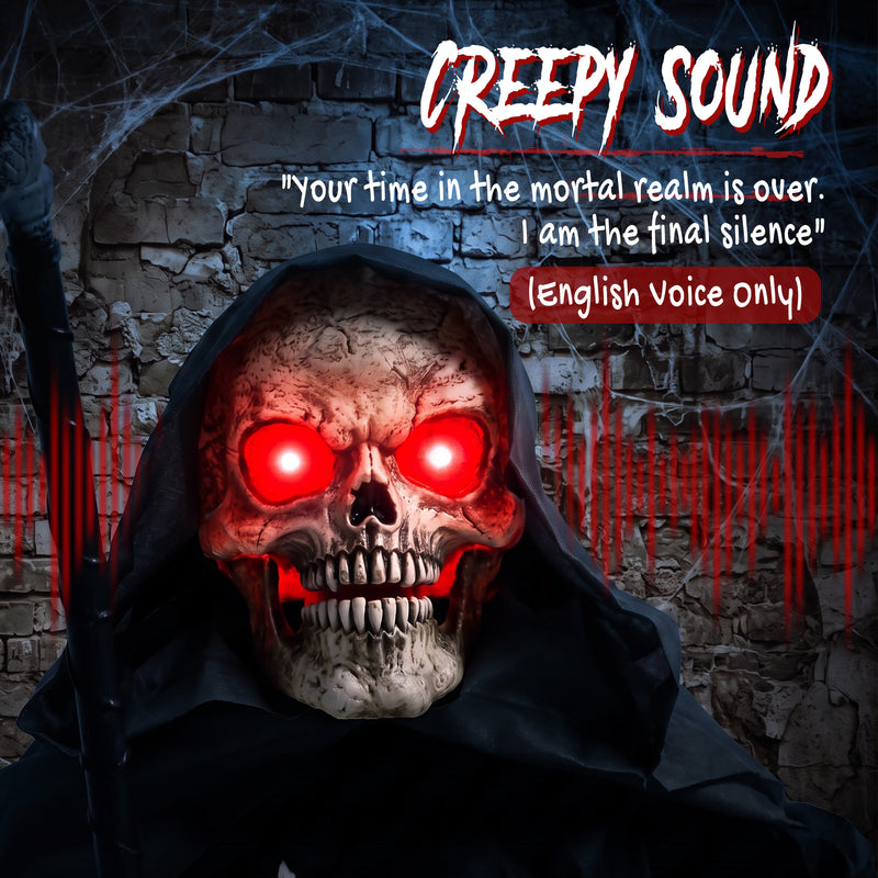 170cm Animated Grim Reaper with Scythe, Glowing Eyes & Sound – image 7 of 9